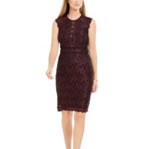 NIGHTWAY Maroon Embroidered Mesh Floral Dress B
